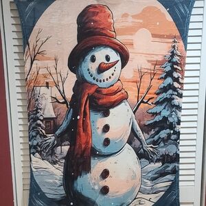 Festive Snowman Super Cozy Throw Lapsize Blanket w Red Scarf NWT